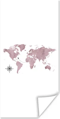 Produktbild von MuchoWow® Poster Weltkarte - Rosa - Flugzeug 80x160 cm - Kinderzimmer