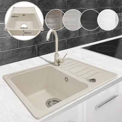 Produktbild von Aquamarin® Spülbecken - Beige, Granit, ca. 57 x 45 cm, mit Abtropffläche, Rechteckig, Reversibel, Gesprenkelt - Küchenspüle, Einbauspüle, Spüle, Verbundspüle, Küchenspüle