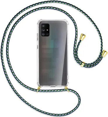 Produktbild von Handykette Backcover-Schutzhülle mit Band (Metall goldfarben) für Samsung Galaxy A71 5G - grün/blau/weiß