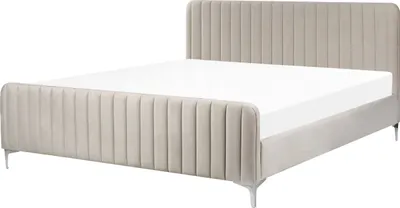 Produktbild von BELIANI Polsterbett Taupe Samtstoff mit Lattenrost 180 x 200 cm Hohes Gestepptes Kopf- und Fußteil Modern Glamourös Doppelbett Schlafzimmer Ausstattung