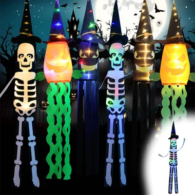 Zdjęcie produktu dla 1x Dekoracja na Halloween wiszące światło ducha, dekoracja na Halloween LED duch szkielet wisząca lampa zasilana bateryjnie na imprezę bar patio trawniki ogrody podwórka nawiedzone domy dekoracja podwórka