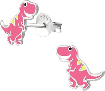 Produktbild von Kinder Ohrstecker Dino 925 Silber Ohrringe „Dinosaurier“ Pink