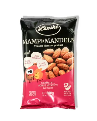 Image de Lemke amandes à griller, paquet de 500g | Amandes entières grillées, sans sel & huile - Snack croquant avec un arôme complet grâce à la torréfaction au feu