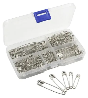 Sicherheitsnadelset 260-teilig, Silber, Stahl, große und kleine Nadeln in Box