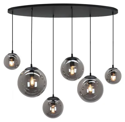Produktbild von Olucia - DOLF - Pendelleuchte - Grau / Schwarz - 6 Lampen, KI-generiertes Bild