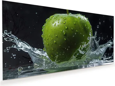 Produktbild von Glasbild 60x30cm in XXL für Wohnzimmer, Schlafzimmer Motiv Apfel im Wasser