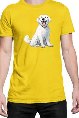 Zdjęcie produktu dla Męska Koszulka Funny Dogs Breeds Kuvasz Dog Breed, Man M / Żółty