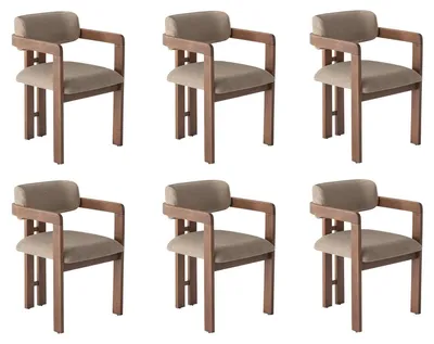 Zdjęcie produktu dla 6 krzeseł, nowoczesny design, kolor brązowy, eleganckie krzesła do jadalni, tapicerowane krzesła, drewno
