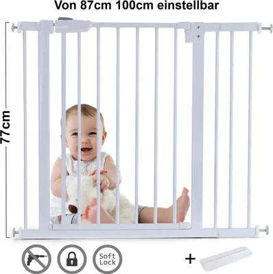 Produktbild von Absperrgitter Treppenschutzgitter Metall weiß + Rampe 87 - 100cm  77cm hoch