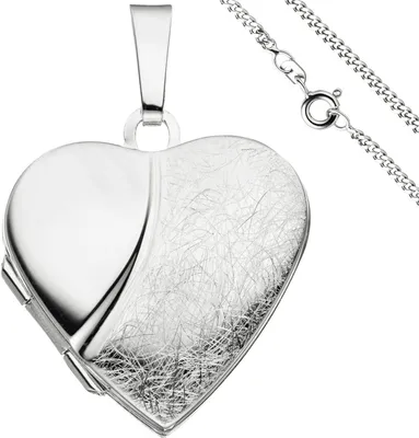 Produktbild von Schmuck-Set, Medaillon für 2 Fotos in Herzform, 2mm Panzerkette 925 Silber, 50cm