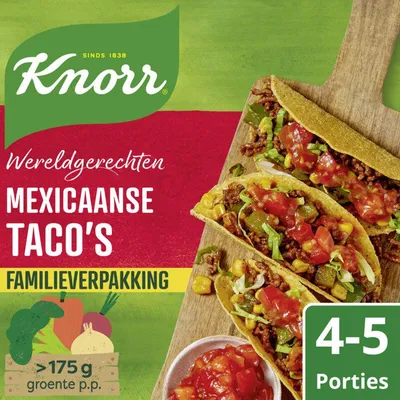 Zdjęcie produktu dla Knorr Wereldrechte Mexicaanse Taco's Family 245g - Pikantna mieszanka taco
