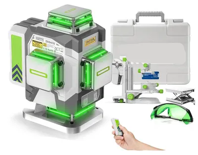 Produktbild von Laser-Wasserwaage 4D – Kreuzlinienlaser – Bau-Laser – Automatische Nivellierung – Grüne Laserlinien – Mit Akku