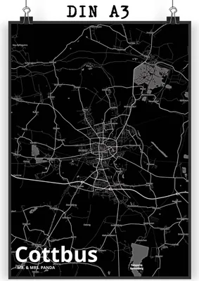 Produktbild von Mr. & Mrs. Panda Bild Cottbus DIN A3 - Geschenk, drucke, Stadt Dorf Karte Landkarte Map Stadtplan, Wandbild, Wanddekoration, Plakat, Design Poster