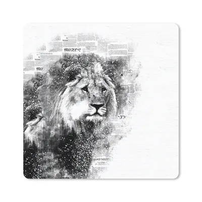 Produktbild von MuchoWow® Mauspad Mousepad Löwe - Zeitung - Schwarz - Weiß 30x30 cm - Mousepads - Maus Mat - Pad - Mausunterlage - Gaming