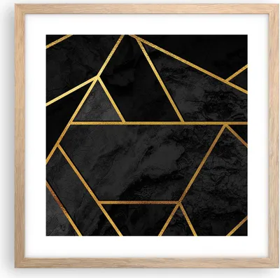 Produktbild von Gerahmtes Poster - Rahmen in heller Eiche - Abstraktion Gold Schwarz - 40x40 cm - Wand Bild - Wanddeko - Wandbilder - Wandposter - Bilderrahmen - Bilder - Kunstdruck - Wandbild - P2NAC40x40-4358