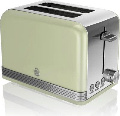 Produktbild von SWAN ST19010GNEU Retro Toaster Breite Schlitze 2 Scheiben 3 Funktionen 6 Stufen Toasting, Vintage Grün