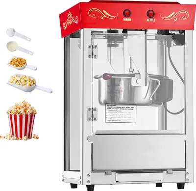 Produktbild von SucceBuy Popcornmaschine mit Edelstahlkessel, 800 W kommerzieller Popcornmaker, 48 Tassen pro Ladung, Kinostil, mit einfacher 2-Tasten-Bedienung, Glaswand, PC-Tür, 1 Portionierer, 3 Löffel, Rot