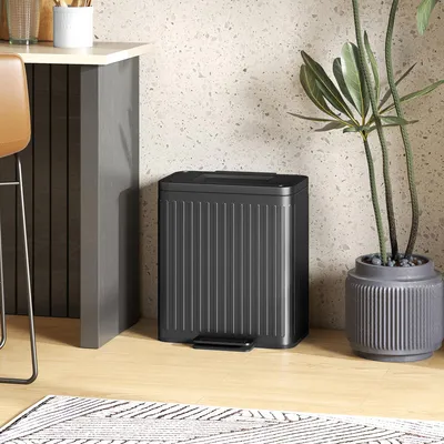 Produktbild von Doppel-Treteimer 2x20L Mülltrennung Küche, Mülleimer Fußpedal Soft-Close fingerabdruckresistent, Metall Kunststoff, Schwarz | 45,5x36,5x51 cm | 4,9 kg