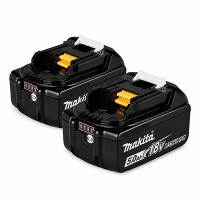 Immagine prodotto di 2 batterie Makita BL1850B originali, 18V, 5,0Ah – tecnologia Li-Ion LXT, 90Wh – confezione doppia / set da 2 – codice prodotto: 197280-8, Immagine generata dall'IA