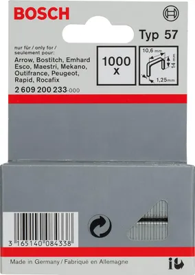 Zdjęcie produktu dla Bosch 2 609 200 233, 1000 zszywek, 10,6 x 1,25 x 14 mm