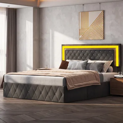 Produktbild von INONEFT Boxspringbett 160x200cm mit Lattenrost und Stauraum, Doppelbett Jugendbett mit LED und Bettkasten, Stauraumbett Funktionsbett, Samt, Schwarz