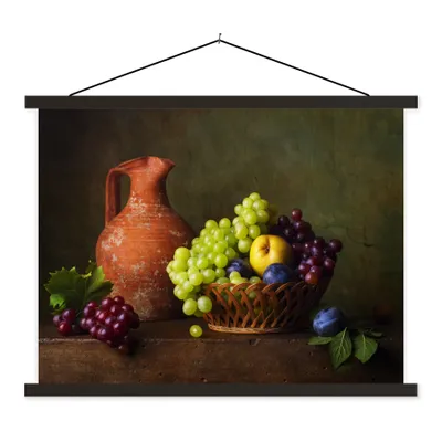 Produktbild von MuchoWow® Textilposter Rustikal - Obst - Korb - Stilleben 150x113 cm mit schwarzem Rahmen - Wohnzimmer