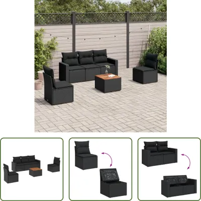 Produktbild von The Living Store 6-tlg. Garten-Sofagarnitur mit Kissen Schwarz Poly Rattan