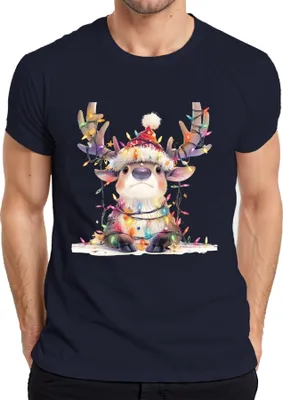 Produktbild von Süßes Rentier Lichterkette Weihnachten Geschenk Kinder Cartoon Herren T-Shirt, Navy, L
