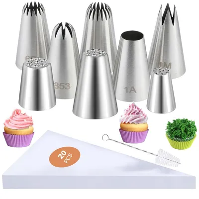 Produktbild von Spritzbeutel mit Tüllen Set 29-teilig 304 Edelstahl inkl. 20 Spritzbeutel & Reinigungsbürste