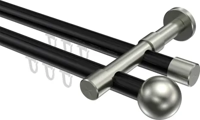 Produktbild von Interdeco Innenlaufstange / Gardinenstange mit Innenlauf Schwarz / Edelstahl-Optik, Typ Prestige Luino (Kugel), 20 mm Ø 2-läufig, 140 cm
