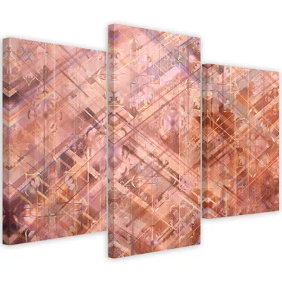 Obrázek produktu pro Triptych na plátně abstraktní geometrické tvary 150x100 cm Feeby červený nástěnný obraz připravený k zavěšení