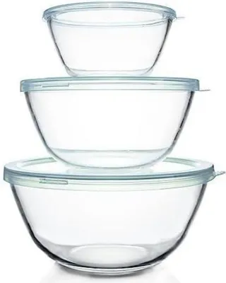 Produktbild von Luvan Glas Rührschüssel-Set 3-teilig mit Deckel, hitzebeständig, stapelbar, 4.2 L, 2.5 L, 1 L