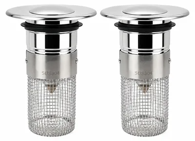 Produktbild von Waschbeckenstöpsel mit Haarsieb - Universal Pop-Up Abflussstopfen aus Edelstahl - Für Abflüsse von 33-40 mm - 2 Stück