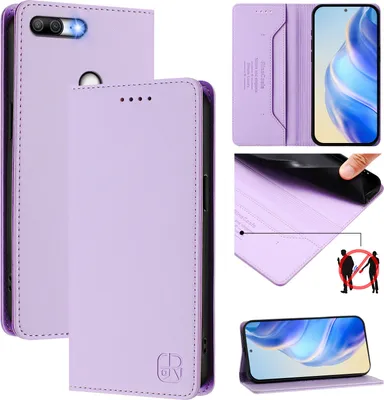 Obrázek produktu pro Kožené pouzdro pro Honor 9 Lite, flipové pouzdro s přihrádkami na karty, peněženkou a stojánkem Fialový
