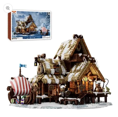 Produktbild von IAMBRICK Icehorn Longhouse Wikinger-Bausatz mit Beleuchtung, 1694 Teile
