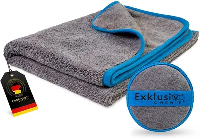 Produktbild von Exklusiv Chemie Trockentuch Extra Groß - 60 x 90 cm - 470 GSM + Handpolierschwamm