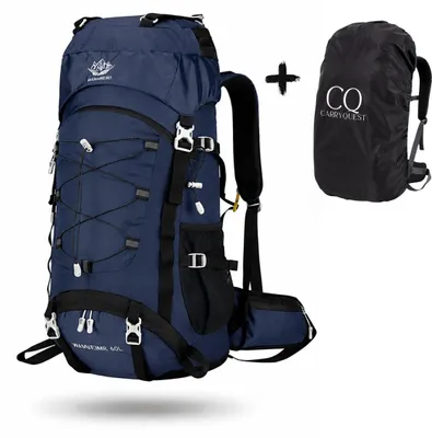 Productafbeelding van CarryQuest® - 60 liter wandelrugzak, nylon, met blauwe regenhoes