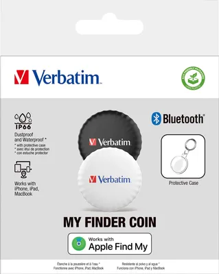 Produktbild von Verbatim Tracker, Bluetooth, My Finder Coin, MYFC-02BW kompatibel mit Find My App, Keyring, Schwarz / Weiß