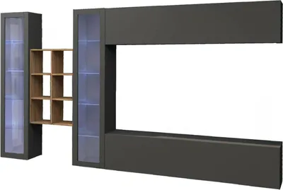 Produktbild von Wohnzimmermöbel Dcaprin, Wohnzimmer-Set TV-Möbel mit 4 Türen, Mehrzweck-Wohnmöbel, 100%  Italy, cm 280x30h180, Anthrazit und Ahorn