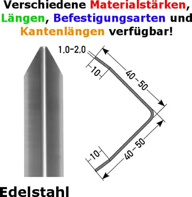 Produktbild von Eckschutzwinkel "Frontera" 40 x 40 mm oder 50 x 50 mm aus Edelstahl, dreifach gekantet, selbstklebend oder gebohrt-40 mm-2 mm-1500-ungebohrt