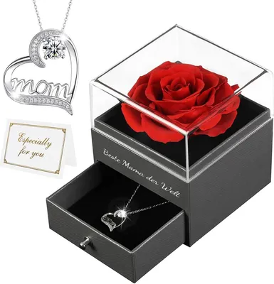 Produktbild von Ewige Rose Mama Geschenk - Rosen mit Halskette in Geschenkbox - Rot