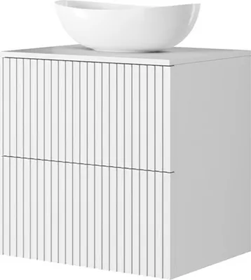 Produktbild von Badezimmer Waschtisch mit 60 cm Breite in weiß matt mit gerillter Front, Aufsatzwaschbecken & 2 Schubladen - NAVASOTA-141
