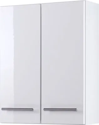 Produktbild von Held Möbel Parma Hängeschrank, Hochglanz-Weiß, aus MDF, Melamin, Spanplatte, Metall, 50x64x20 cm (BxHxT), 2 Türen, 2 Einlegeböden, wechselbarer Türanschlag, kratz- und stoßfest, Wandmontage