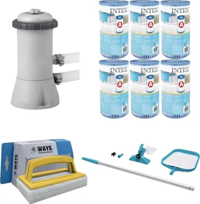 Produktbild von WAYS - Poolpflege - Wartungsset & Filterpumpe 2271 L/u & 6 Filter Typ A & WAYS Scheuerbürste