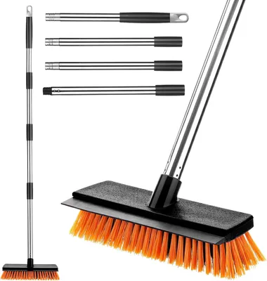 Obrázek produktu pro Zahradní metla, 26 cm, výsuvná do délky 126 cm, s tvrdými štětinami, 2 v 1 s odstraňovačem, nerezová násada, pro použití v zahradě