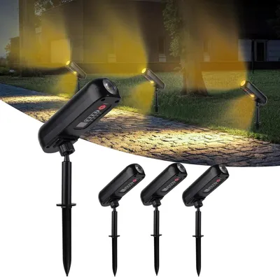 Image de Spots solaires pour jardin - Lampes solaires - Éclairage extérieur - Étanches IP65 - Lot de 4 - Lumière blanche chaude