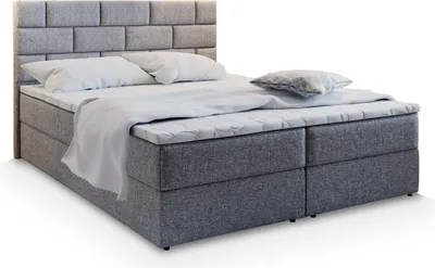 Produktbild von Masseno Boxspringbett KERLO 180x200 cm Komplett-Set mit Bonell Matratze und Topper, Polsterbett mit Bettkästen -Hellgrau, INARI 91