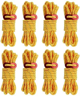 Image de Kit de cordes de haubanage pour tente de camping en aluminium, avec cordes en nylon de 4 mm de diamètre et 4 m de long, comprenant une corde de tension, une corde de fixation et une sangle anti-tempête
