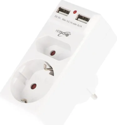 Obrázok produktu pre Heitech 6x 2-cestný zásuvkový adaptér s 1 portom USB a 1 portom USB Type-C, max. nabíjací prúd 2,1 A