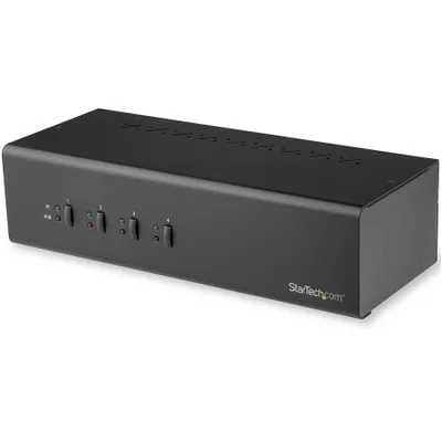 Produktbild von StarTech.com 4 Port Dual Monitor DVI KVM Switch mit USB 3.0 Hub - Dual Link DVI Umschalter, 18 W, Schwarz